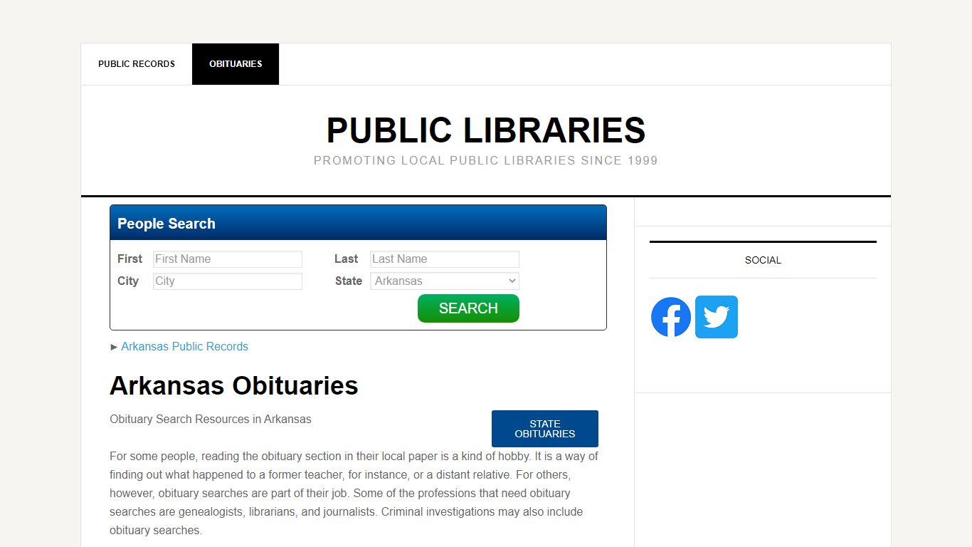 Arkansas Obituaries - Public Libraries